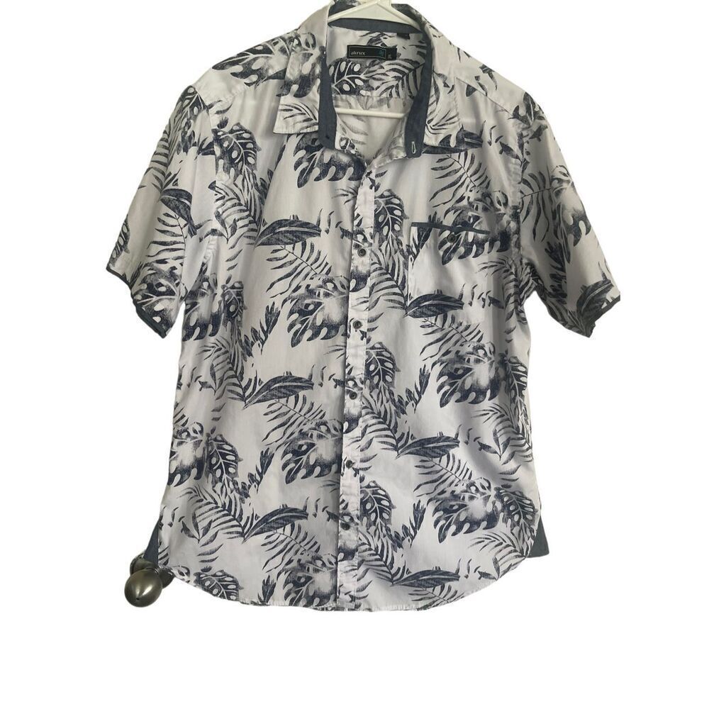 Akrux Mens Multicolor Laefy Print Button Up Short Sleeve Shirt Size xl